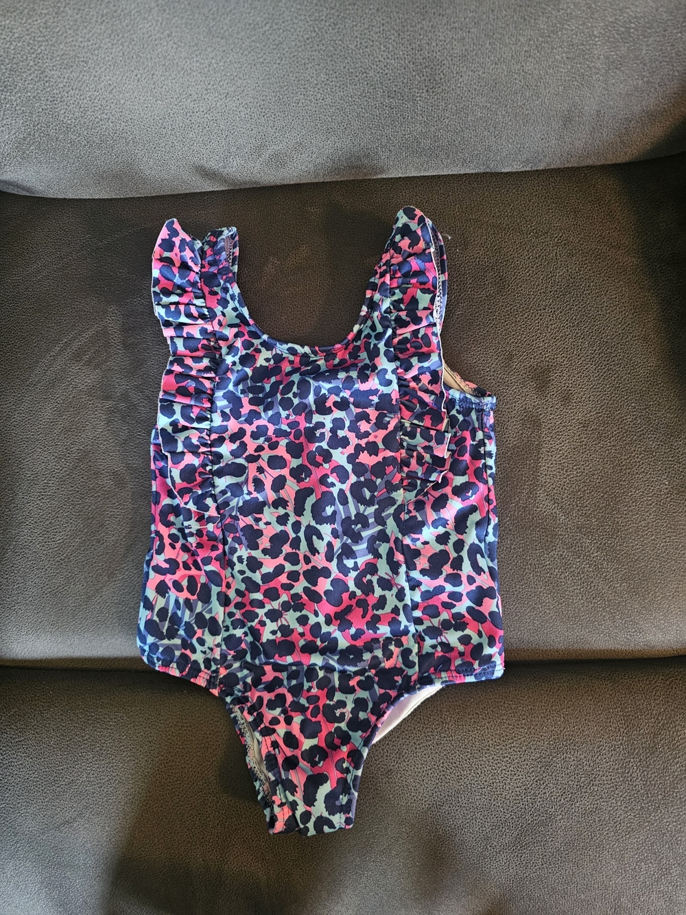 Pink Platinum Kids One-Piece Swimsuit in Pink, Blue, Teal Leopard Print
